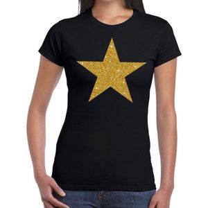 Gouden ster glitter fun t-shirt zwart dames - Feestshirts