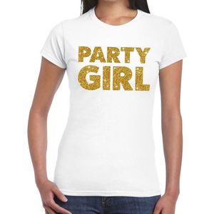 Party Girl gouden glitter tekst t-shirt wit dames - dames shirt Party Girl