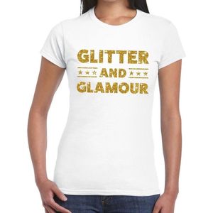 Glitter and Glamour gouden glitter tekst t-shirt wit dames - dames shirt Glitter and Glamour