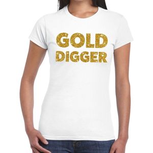 Gold Digger gouden glitter tekst t-shirt wit dames - dames shirt Gold Digger