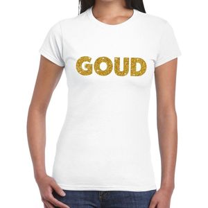Bellatio Decorations feest t-shirt voor dames goud - glitter tekst - foute party carnaval - wit