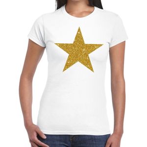Gouden Ster glitter fun t-shirt wit dames - dames shirt Gouden Ster