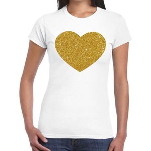Gouden Hart glitter fun t-shirt wit dames - dames shirt Gouden Hart
