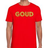 Bellatio Decorations feest t-shirt voor heren goud - glitter tekst - foute party carnaval - rood