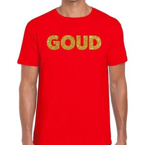 Feest t-shirt voor heren goud - glitter tekst - foute party/carnaval - rood - Feestshirts