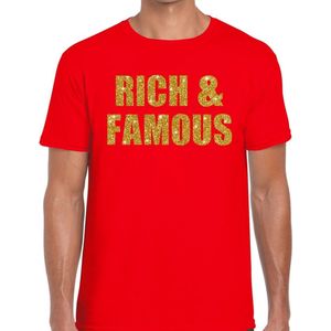 Rich and Famous gouden glitter tekst t-shirt rood heren - heren shirt Rich and Famous