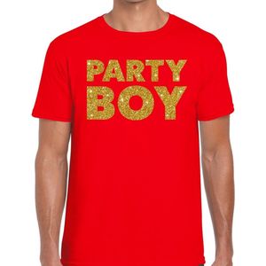 Party Boy gouden glitter tekst t-shirt rood heren - heren shirt Party Boy