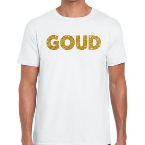 Bellatio Decorations - T-shirt - Wit - Katoen - Bedrukking GOUD
