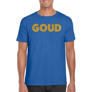 Bellatio Decorations feest t-shirt voor heren goud - glitter tekst - foute party/carnaval - blauw L