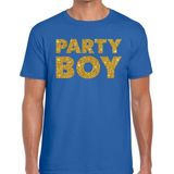 Party Boy glitter tekst t-shirt blauw heren - heren shirt Party Boy