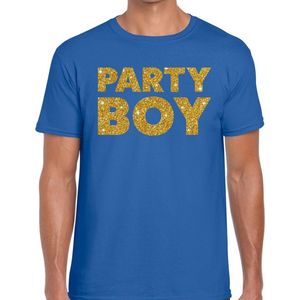 Party Boy glitter tekst t-shirt blauw heren - heren shirt Party Boy