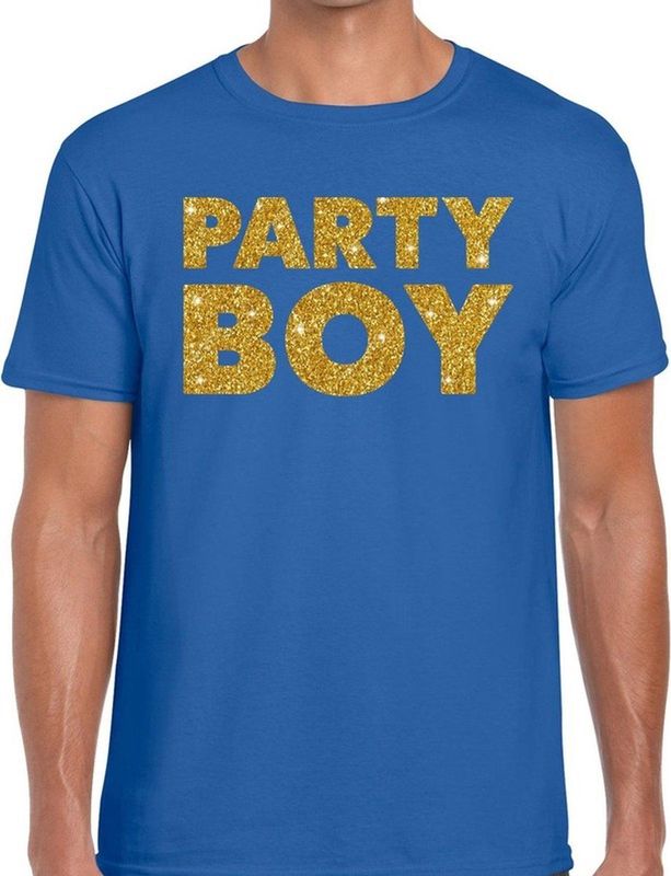 Party Boy glitter tekst t-shirt blauw heren - heren shirt Party Boy