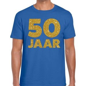 50 Jaar glitter verjaardag t-shirt blauw heren - heren shirt 50 Jaar - Abraham kleding L