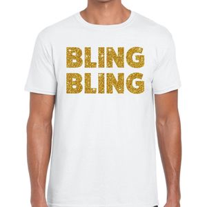 Bling Bling gouden glitter tekst t-shirt wit heren - heren shirt Bling Bling