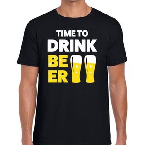Time to drink Beer tekst t-shirt zwart voor heren - heren feest t-shirts S