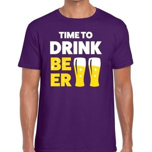 Paars Time to drink Beer fun t-shirt voor heren