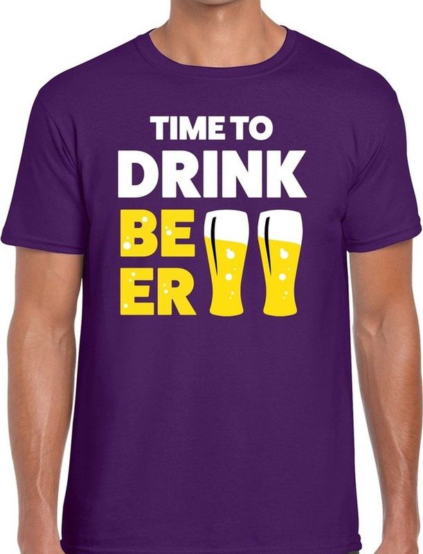 Time to drink Beer tekst t-shirt paars voor heren - heren feest t-shirts