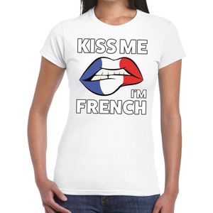 Kiss me I am French t-shirt wit dames - feest shirts dames - Frankrijk kleding