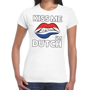 Kiss me I am Dutch t-shirt wit dames - feest shirts dames - Holland kleding