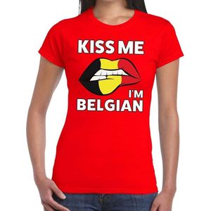 Kiss me I am Belgian t-shirt rood dames - feest shirts dames - Belgie kleding M