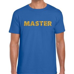 Master goud glitter tekst t-shirt blauw voor heren