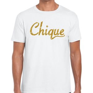 Chique goud glitter tekst t-shirt wit voor heren