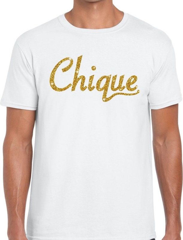 Chique goud glitter tekst t-shirt wit voor heren