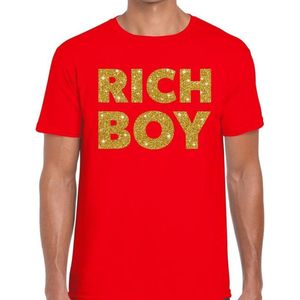 Rood Rich boy goud fun t-shirt voor heren