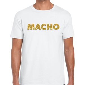 Macho goud glitter tekst t-shirt wit voor heren