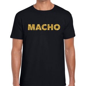 Macho goud glitter tekst t-shirt zwart voor heren - heren verkleed shirts
