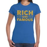 Rich and Famous goud glitter tekst t-shirt blauw voor dames