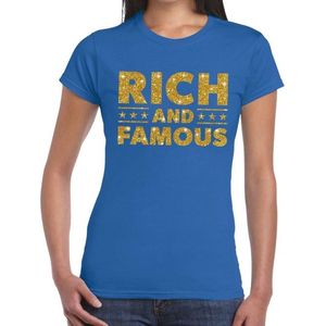 Rich and Famous goud glitter tekst t-shirt blauw voor dames XL