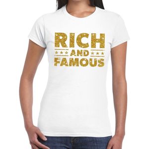 Rich and Famous goud glitter tekst t-shirt wit voor dames