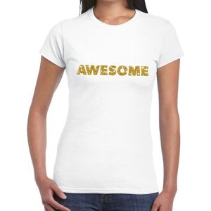 Awesome goud glitter tekst t-shirt wit voor dames
