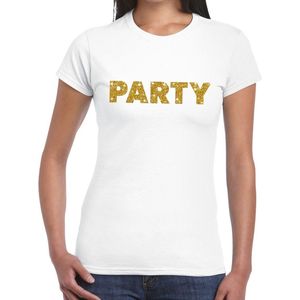 Party goud glitter tekst t-shirt wit voor dames