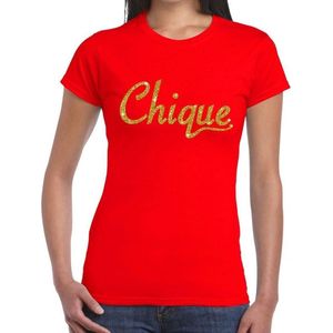 Chique goud glitter tekst t-shirt rood dames - Feestshirts