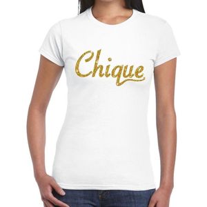 Chique goud glitter tekst t-shirt wit dames - Feestshirts