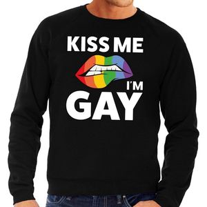 Kiss me i am gay sweater zwart voor heren - Gay pride kleding