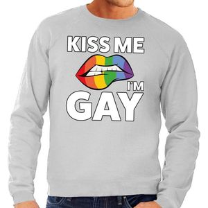 Kiss me i am gay sweater grijs voor heren - Gay pride kleding