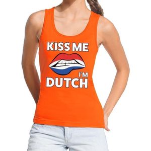 Kiss me I am Dutch tanktop mouwloos shirt oranje dames - feest shirts dames - Holland kleding
