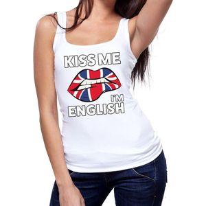 Kiss me I am English tanktop mouwloos shirt wit dames - feest shirts dames - Engeland kleding