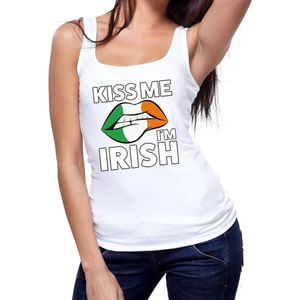 Kiss me I am Irish tanktop mouwloos shirt wit dames - feest shirts dames - Ierland kleding