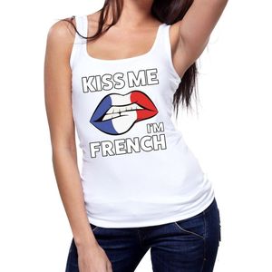 Kiss me I am French tanktop mouwloos shirt wit dames - feest shirts dames - Frankrijk kleding