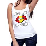Kiss me I am Spanish tanktop mouwloos shirt wit dames - feest shirts dames - Spanje kleding