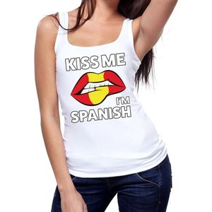 Kiss me I am Spanish tanktop mouwloos shirt wit dames - feest shirts dames - Spanje kleding