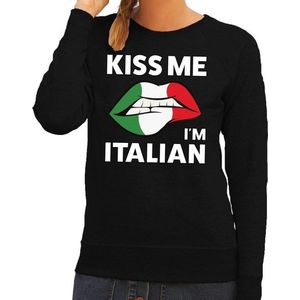 Kiss me I am Italian sweater zwart dames - feest trui dames - Italie kleding M