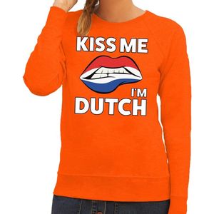 Kiss me I am Dutch sweater oranje dames - feest trui dames - Oranje kleding