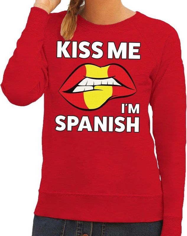 Kiss me I am Spanish sweater rood dames - feest trui dames - Spanje kleding