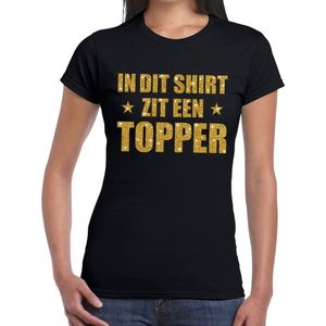In dit shirt zit een Topper goud glitter tekst t-shirt zwart voor dames - dames Toppers shirts