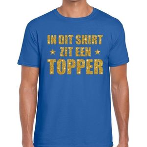 In dit shirt zit een Topper glitter tekst t-shirt blauw heren - Feestshirts